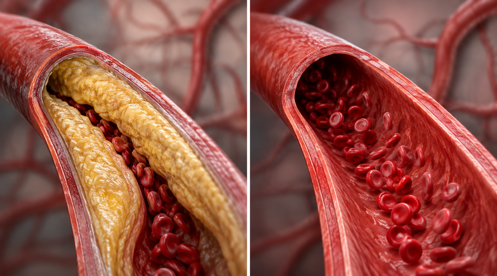Representación ilustrativa de una arteria con flujo comprometido y otra con flujo más libre